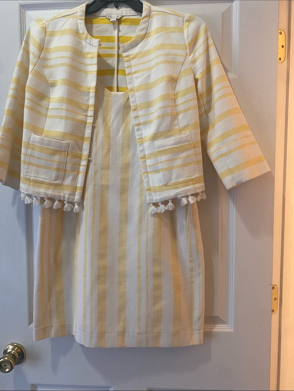 Cato Yellow and White Striped Backless Dress with Tassel Jacket